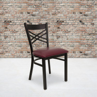 Flash Furniture Hercules Series Black ''X'' Back Metal Restaurant Chair with Burgundy Vinyl Seat XU-6FOBXBK-BURV-GG
